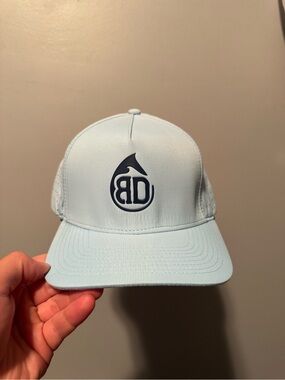 Big Drip outdoors Light Blue Logo Trucker Hat with Navy Drop Emblem
